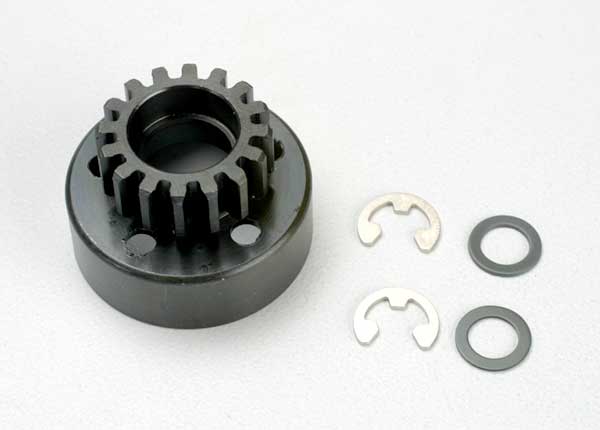 Traxxas #5216, Clutch bell (16-tooth)/5x8x0.5mm fiber washer (2)/ 5mm e-clip (requires 5x11x4mm ball bearings part #4611) (1.0 metric pitch)
