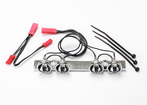 Traxxas #5684, LED light bar (chrome) (fits Summit roll cage)/ light harness (4 clear lights)/ harness adapter