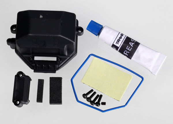 Traxxas #7024, Box, receiver (sealed)/ wire cover/ foam pads, upper & lower/ silicone grease/ 2.5x8 CS (4)/ 3x4 GS (1)
